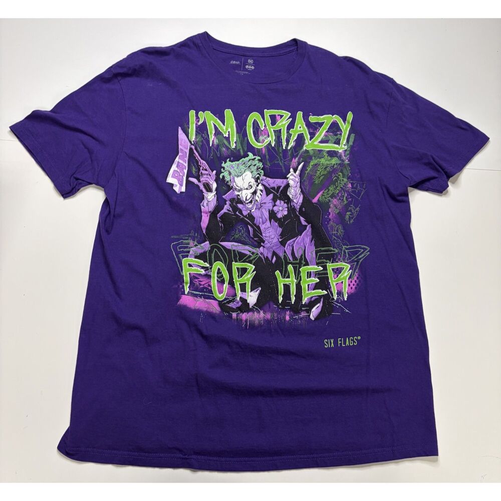 DC 6 Flags Joker Purple T-Shirt Men's XL.